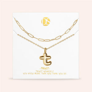 "DS Bubbly" Set of Two Initial Letter & Clip Chain Layering Necklace