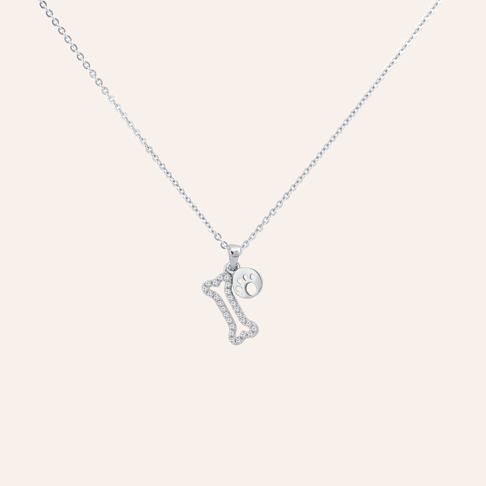 Dog  Bone Pave Prong-set CZ's Sterling Silver Pendant Necklace