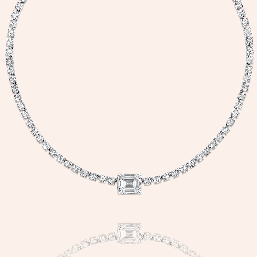 Diamond tennis necklace with emerald heart – Caitlin Nicole