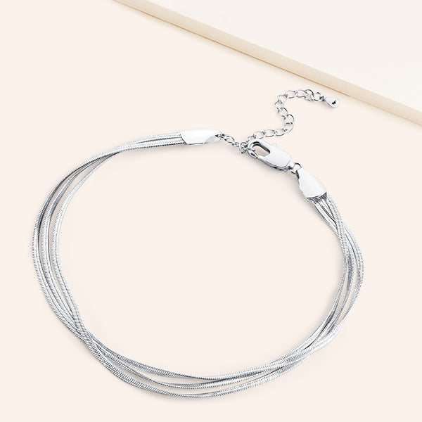 Rodeo High Polished Herringbone Chain Layered Anklet - DSF Jewels