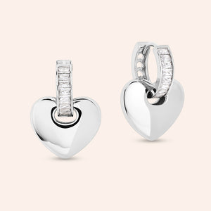 "Lovebeat" 1.5CTW Heart & Baguette Huggie Earrings