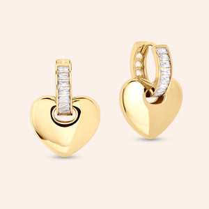 "Lovebeat" 1.5CTW Heart & Baguette Huggie Earrings