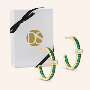 "Kelsie" 10.3CTW Emerald & Baguete Cut 1" Hoop Earrings