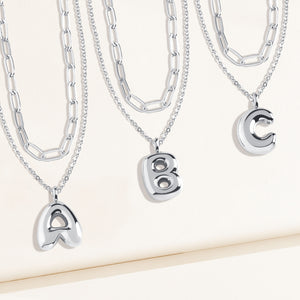 "DS Bubbly" Set of Two Initial Letter & Clip Chain Layering Necklace