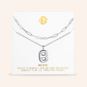 "DS Bubbly" Set of Two Initial Letter & Clip Chain Layering Necklace