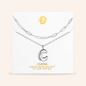 "DS Bubbly" Set of Two Initial Letter & Clip Chain Layering Necklace