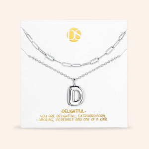 "DS Bubbly" Set of Two Initial Letter & Clip Chain Layering Necklace