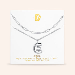 "DS Bubbly" Set of Two Initial Letter & Clip Chain Layering Necklace