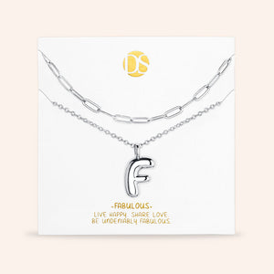 "DS Bubbly" Set of Two Initial Letter & Clip Chain Layering Necklace