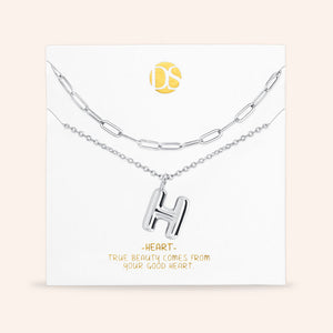 "DS Bubbly" Set of Two Initial Letter & Clip Chain Layering Necklace