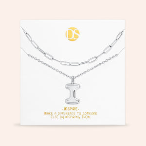 "DS Bubbly" Set of Two Initial Letter & Clip Chain Layering Necklace