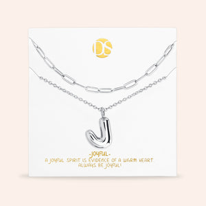 "DS Bubbly" Set of Two Initial Letter & Clip Chain Layering Necklace