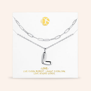 "DS Bubbly" Set of Two Initial Letter & Clip Chain Layering Necklace