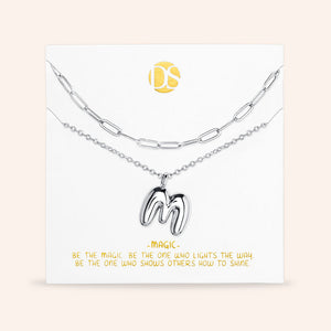 "DS Bubbly" Set of Two Initial Letter & Clip Chain Layering Necklace