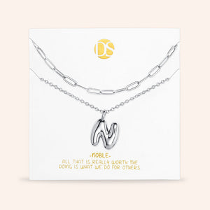 "DS Bubbly" Set of Two Initial Letter & Clip Chain Layering Necklace