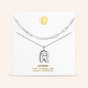 "DS Bubbly" Set of Two Initial Letter & Clip Chain Layering Necklace