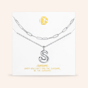 "DS Bubbly" Set of Two Initial Letter & Clip Chain Layering Necklace