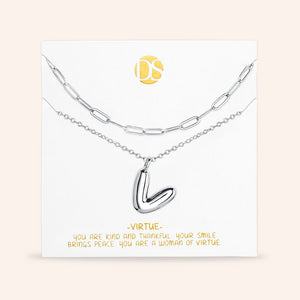 "DS Bubbly" Set of Two Initial Letter & Clip Chain Layering Necklace