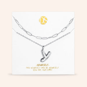 "DS Bubbly" Set of Two Initial Letter & Clip Chain Layering Necklace