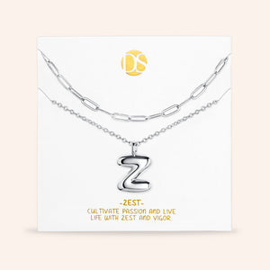 "DS Bubbly" Set of Two Initial Letter & Clip Chain Layering Necklace