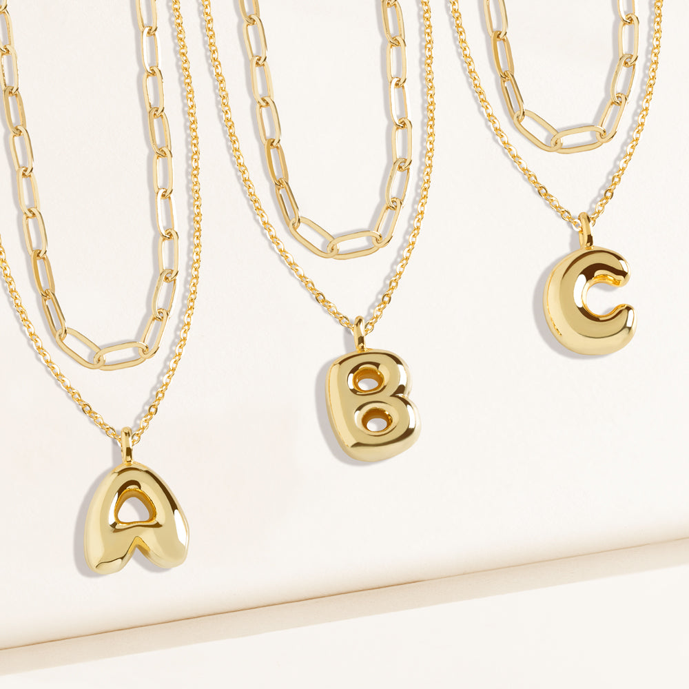 "DS Bubbly" Set of Two Initial Letter & Clip Chain Layering Necklace