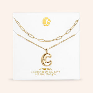 "DS Bubbly" Set of Two Initial Letter & Clip Chain Layering Necklace