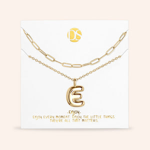 "DS Bubbly" Set of Two Initial Letter & Clip Chain Layering Necklace