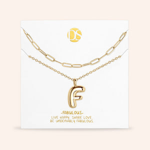 "DS Bubbly" Set of Two Initial Letter & Clip Chain Layering Necklace