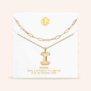 "DS Bubbly" Set of Two Initial Letter & Clip Chain Layering Necklace