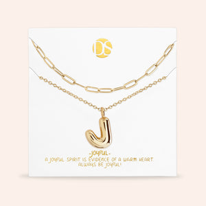 "DS Bubbly" Set of Two Initial Letter & Clip Chain Layering Necklace