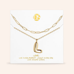 "DS Bubbly" Set of Two Initial Letter & Clip Chain Layering Necklace