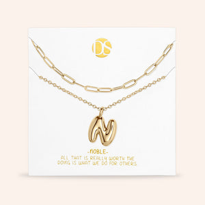 "DS Bubbly" Set of Two Initial Letter & Clip Chain Layering Necklace