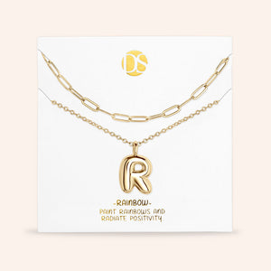 "DS Bubbly" Set of Two Initial Letter & Clip Chain Layering Necklace