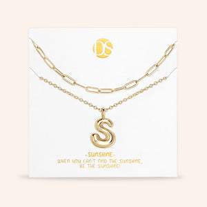 "DS Bubbly" Set of Two Initial Letter & Clip Chain Layering Necklace