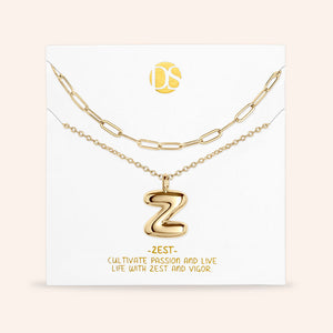 "DS Bubbly" Set of Two Initial Letter & Clip Chain Layering Necklace