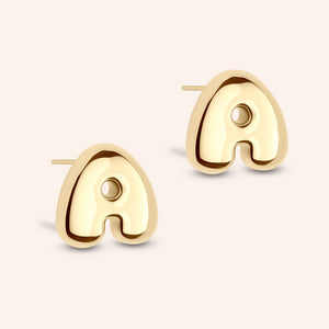 "DS Bubbly" High Polished Initial Stud Earrings