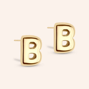 "DS Bubbly" High Polished Initial Stud Earrings