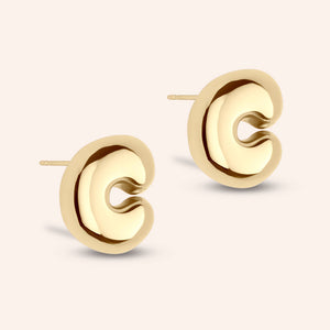 "DS Bubbly" High Polished Initial Stud Earrings