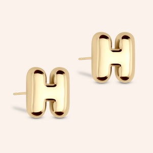 "DS Bubbly" High Polished Initial Stud Earrings