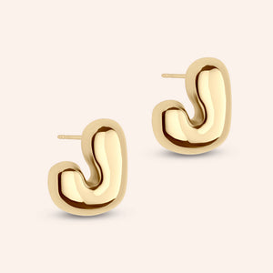 "DS Bubbly" High Polished Initial Stud Earrings