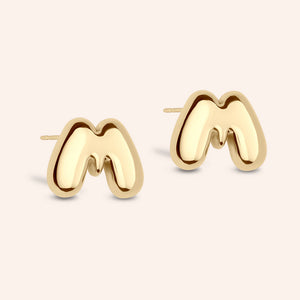 "DS Bubbly" High Polished Initial Stud Earrings