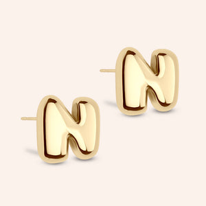 "DS Bubbly" High Polished Initial Stud Earrings