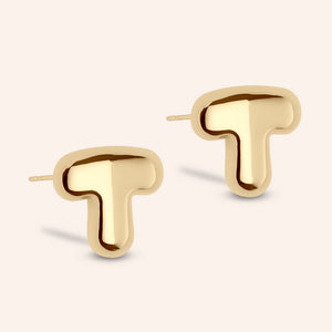 "DS Bubbly" High Polished Initial Stud Earrings