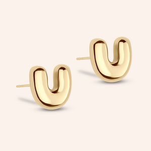 "DS Bubbly" High Polished Initial Stud Earrings