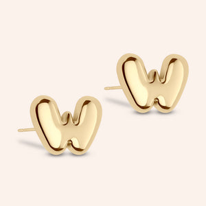 "DS Bubbly" High Polished Initial Stud Earrings