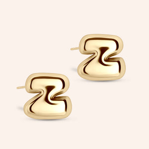 "DS Bubbly" High Polished Initial Stud Earrings