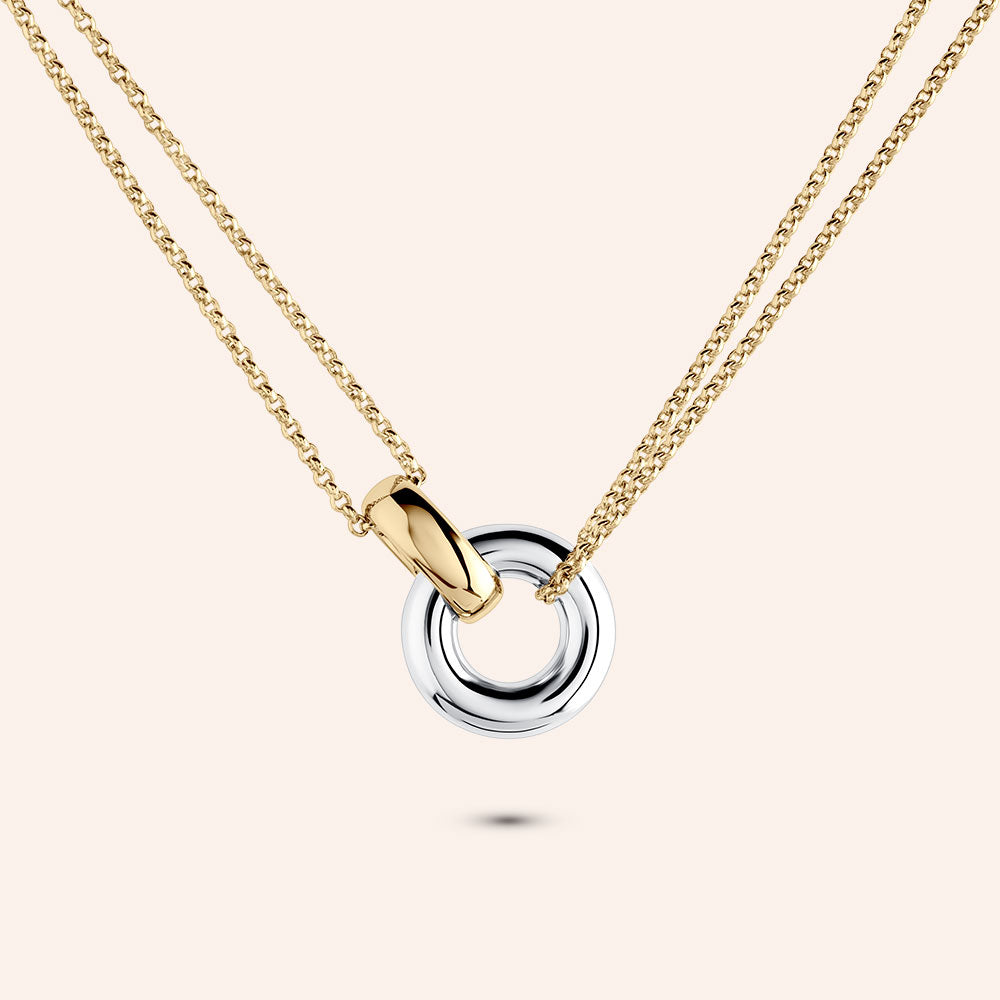 "Elena" Two Tone High Polished Interlocking Pendant Necklace