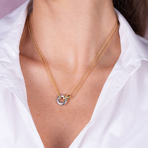 "Elena" Two Tone High Polished Interlocking Pendant Necklace