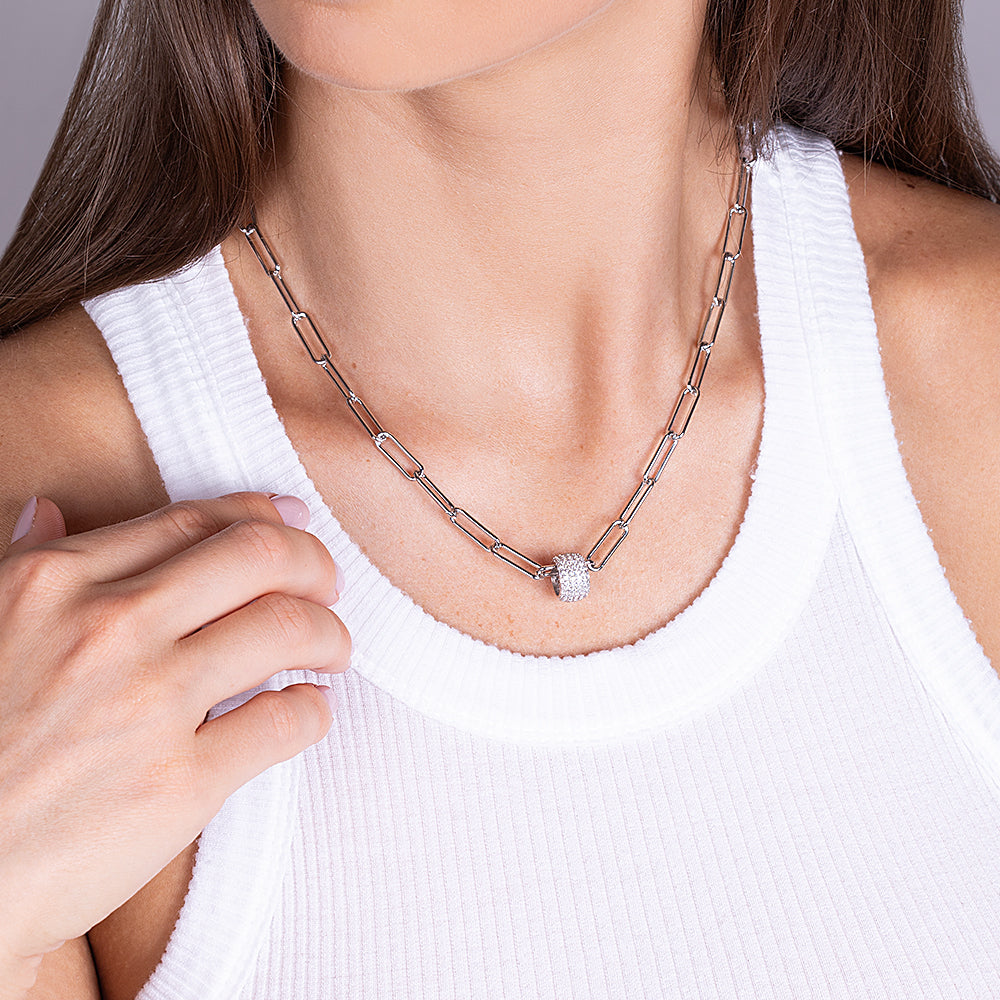 "The Rondelle" Pave Silver Charm Necklace