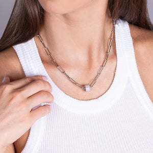 "The Rondelle" Pave Silver Charm Necklace